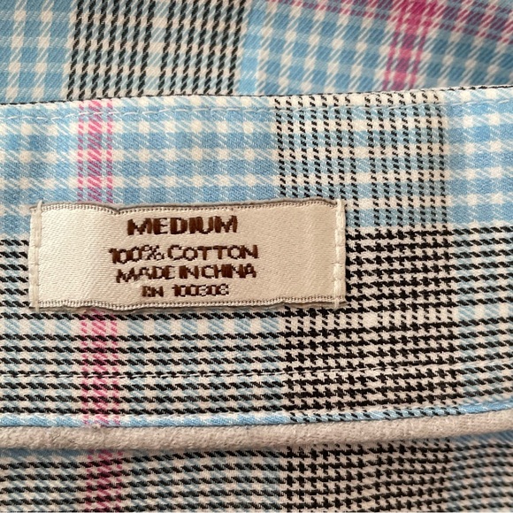 Peter Millar Men's Shirt Button Down Blue Black Pink Plaid 100% Cotton Size M - Picture 9 of 9